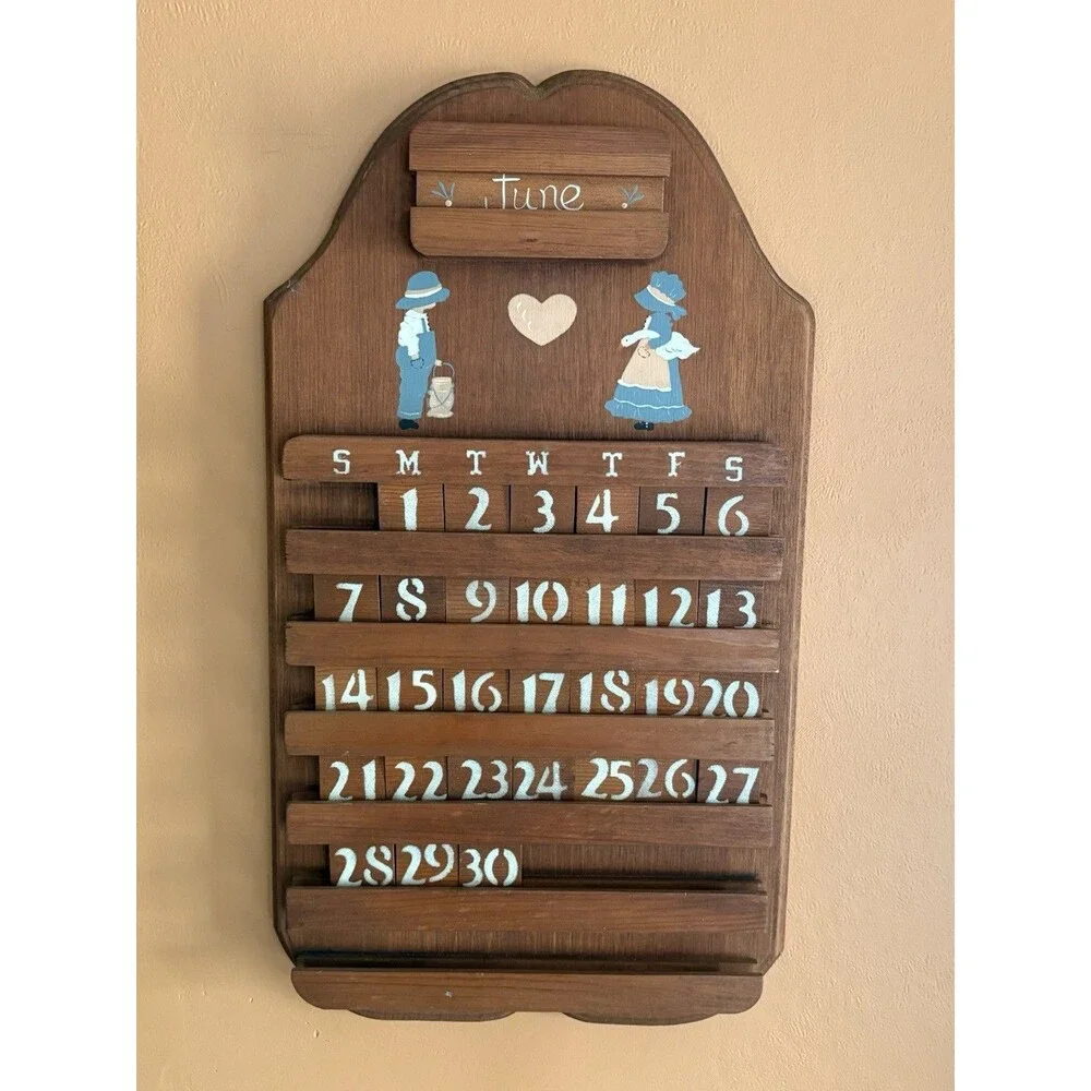 Vtg Wood Perpetual Calendar Children porch Goose 80s 90s Country Decor Complete